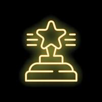 Neon sign depicting a trophy with a star for success and achievement vector