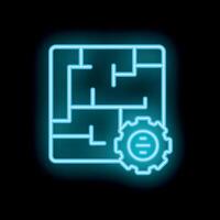 Blue neon style icon of a maze representing problem solving vector