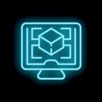 Computer showing augmented reality projection neon light style icon vector