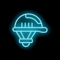 Neon icon of a parachute landing on black background vector