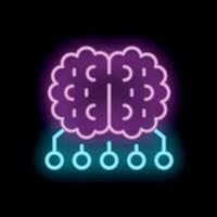 Neon brain connecting with data nodes in digital network vector