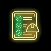 Neon icon of clipboard representing completed construction project checklist vector