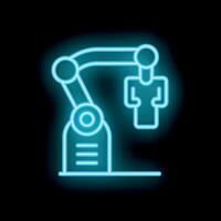 Neon icon of robotic arm moving human representing artificial intelligence vector