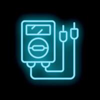 Neon icon of multimeter measuring voltage with test leads vector
