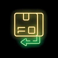 Neon green return icon showing box being returned vector
