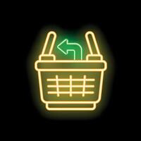 Neon shopping cart with return arrow over dark background vector