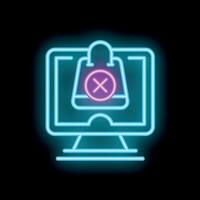 Neon icon of computer screen displaying canceled online order vector