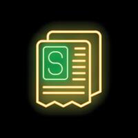 Neon icon of two documents with letter s on black background vector