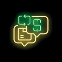 Neon icon representing cashflow with document and money transferring in speech bubbles vector