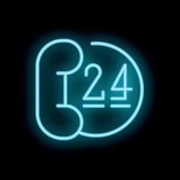 Neon sign showing phone receiver and number 24 for 24 hours service vector
