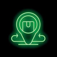 Neon green icon of a delivery tracking pin pointing a package location vector