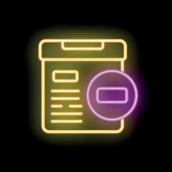 Neon sign with clipboard representing removing task from to do list vector