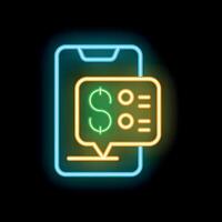 Neon sign showing smartphone displaying online payment options vector