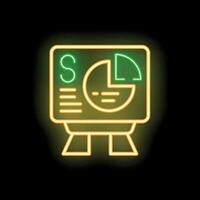 Neon icon of a presentation displaying financial data and market analysis vector