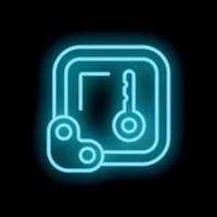 Blue neon keypad lock icon glowing on black background vector