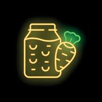 Neon sign showing glass jar with carrot juice and carrot vector