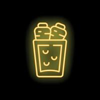 Neon sign showing glass with straws for juice or cocktail vector