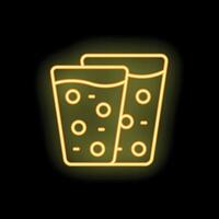Neon sign showing two cold drinks with ice cubes on black background vector