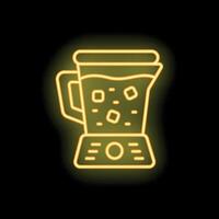 Neon sign of a blender making a smoothie with ice cubes vector