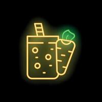 Glowing neon sign of a refreshing carrot juice with a straw and a carrot on the side vector