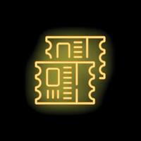 Neon yellow icon of two tickets glowing on black background vector
