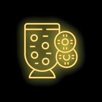 Neon sign of a glass with boba tea and tapioca pearls vector