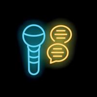 Neon microphone broadcasting two speech bubbles on air concept vector