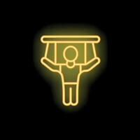 Puppeteer pulling strings neon sign on black background vector