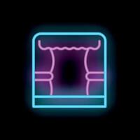 Neon sign representing stage with closed curtain on black background vector
