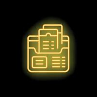 Neon folder icon glowing on black background vector