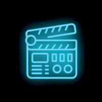 Glowing neon clapperboard icon for movie production and entertainment vector