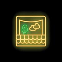 Neon sign showing window with view on nature landscape vector