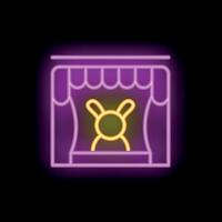 Magic show with rabbit appearing from hat on stage with neon light effect vector