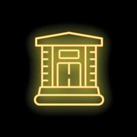 Glowing neon icon of public building with columns at night vector