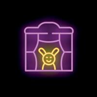 Neon sign representing puppet show with rabbit for children playing on stage vector