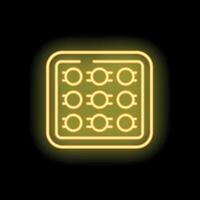 Neon yellow waffle iron glowing on black background vector