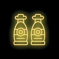 Neon sign of two bottles with blank label representing craft beer on black background vector