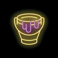 Neon sign of a witch's cauldron with a magic potion dripping for halloween decoration vector