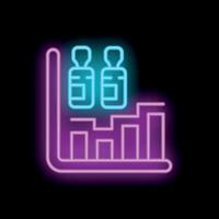 Neon icon of vaccine vial with increasing graph bars symbolizing growing vaccination rate vector