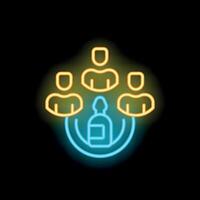 Neon icon of people collaborating around a product design project vector