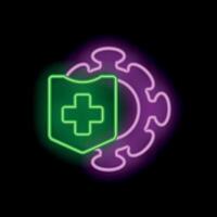 Neon style icon showing medical shield protecting from virus vector