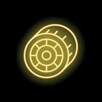 Neon icon of car wheel with tire shining on dark background vector