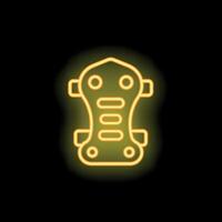Neon sign of orthopedic corset for back support glowing on black background vector