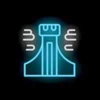 Neon sign representing bouncy castle with tower on black background vector