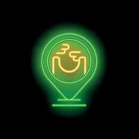 Green neon sign showing location pin pointing factory with smoke vector