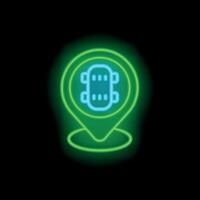Neon green icon of location pin pointing a skateboard park vector