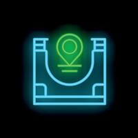 Glowing neon skate park icon with a location marker above it vector