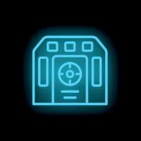 Neon floppy disk icon glowing against dark background vector