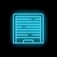 Glowing blue neon icon of a building with closed shutters vector