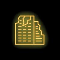 Neon style icon of damaged building after earthquake vector
